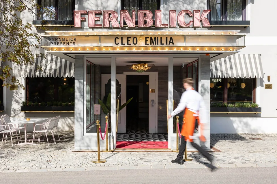 Entrance of Hotel Fernblick with red carpet and reception