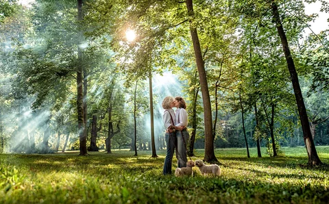 Couple at sunrise in Laxenburg palace park