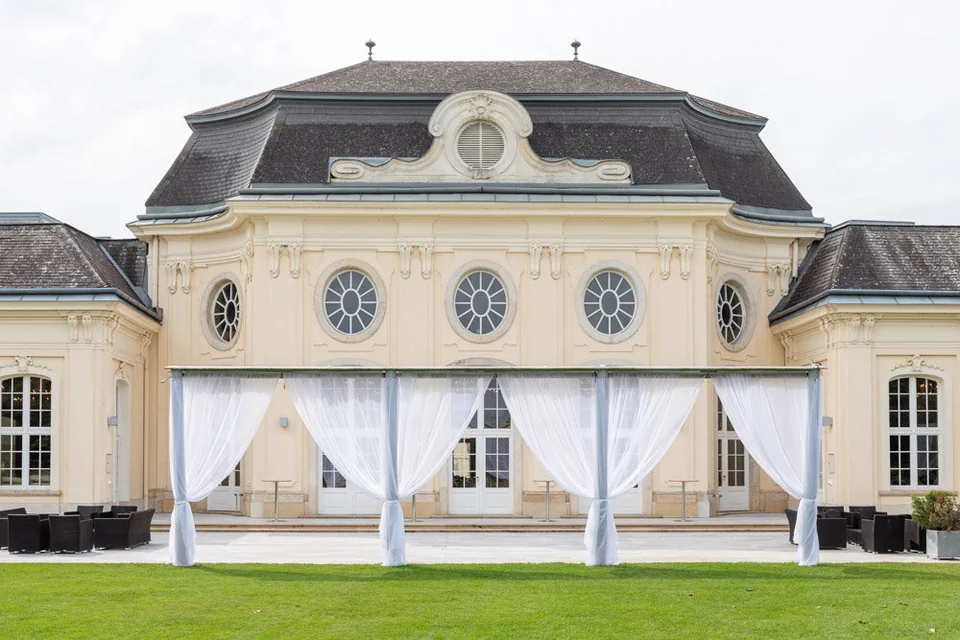 Sunny terrace at Laxenburg Castle overlooking the park